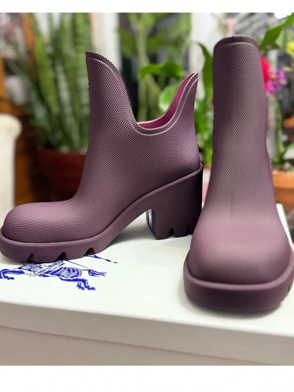 Burberry Plum Chunky Platform Rain Boots